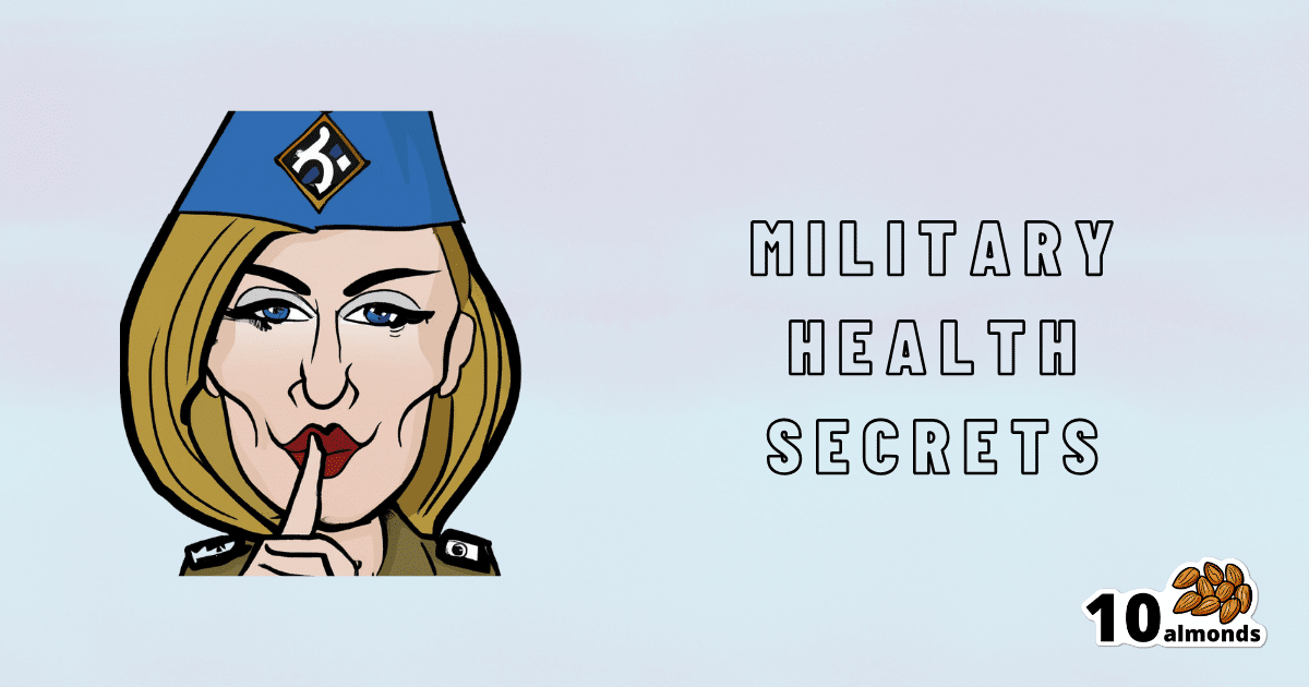 A cartoon woman revealing military secrets through health knowledge.