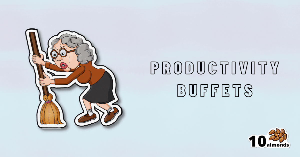Modified Description: A cartoon of an old lady brooming, illustrating productivity buffets.