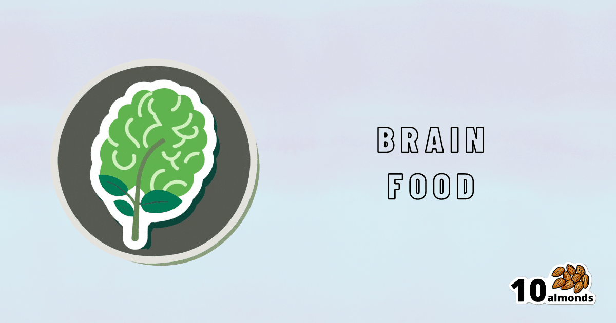 The brain food logo is shown on a blue background, featuring a mesmerizing blend of nourishing ingredients for the mind.