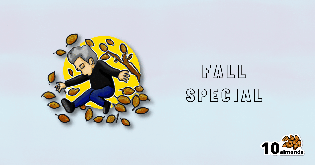 A cartoon character is soaring through the air, capturing the essence of fall with a special touch.