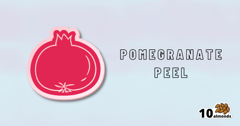 A pomegranate peel sticker on a blue background promoting health.