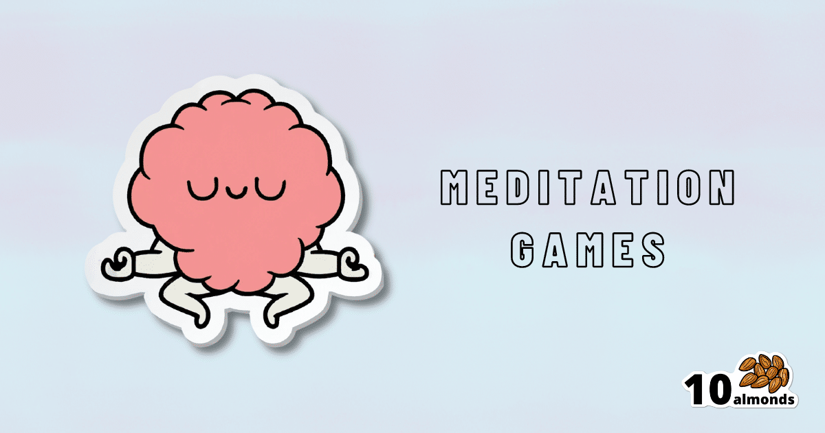 A sticker with the words "meditation games" that brings enjoyment.