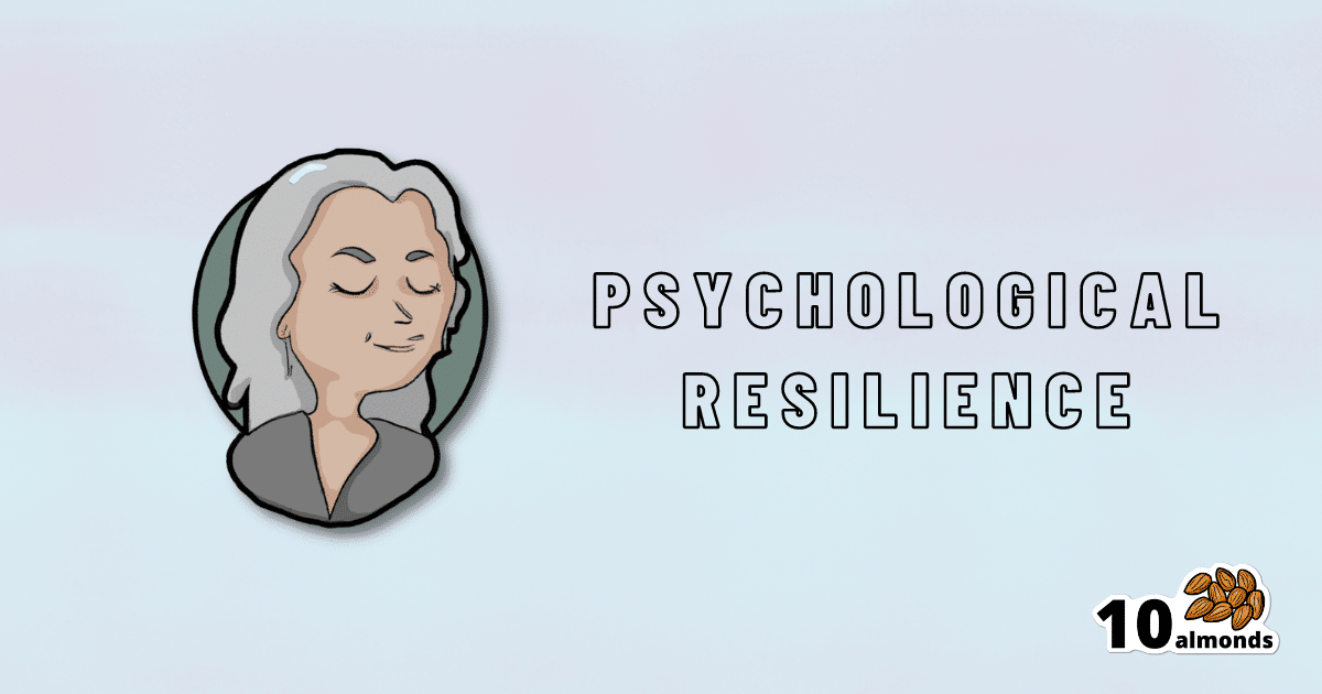A cartoon image of a woman with the words psychological resilience, depicting her stress-free attitude in 2024.
