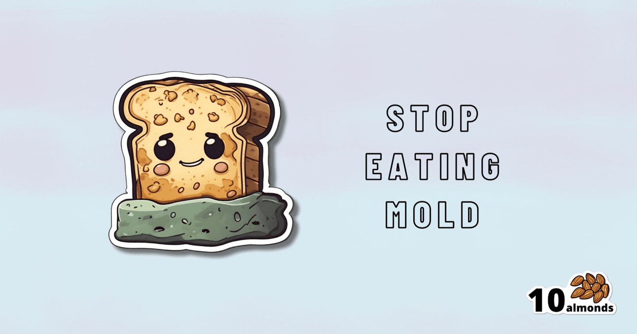 A cartoon of a piece of bread, debunking the myth of moldy food.