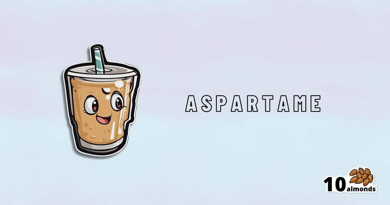 A cartoon coffee drink with the words aspartame on it, referencing its neurotoxicity concerns.